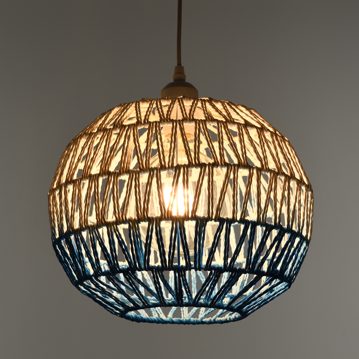 LEDTM® SANTOR 00728 Boho Κρεμαστό Φωτιστικό Οροφής με Ντουί 1 x E27 AC 220-240V IP20 - Λευκό & Μπλε - Μ30 x Π30 x Υ30cm - Image 3