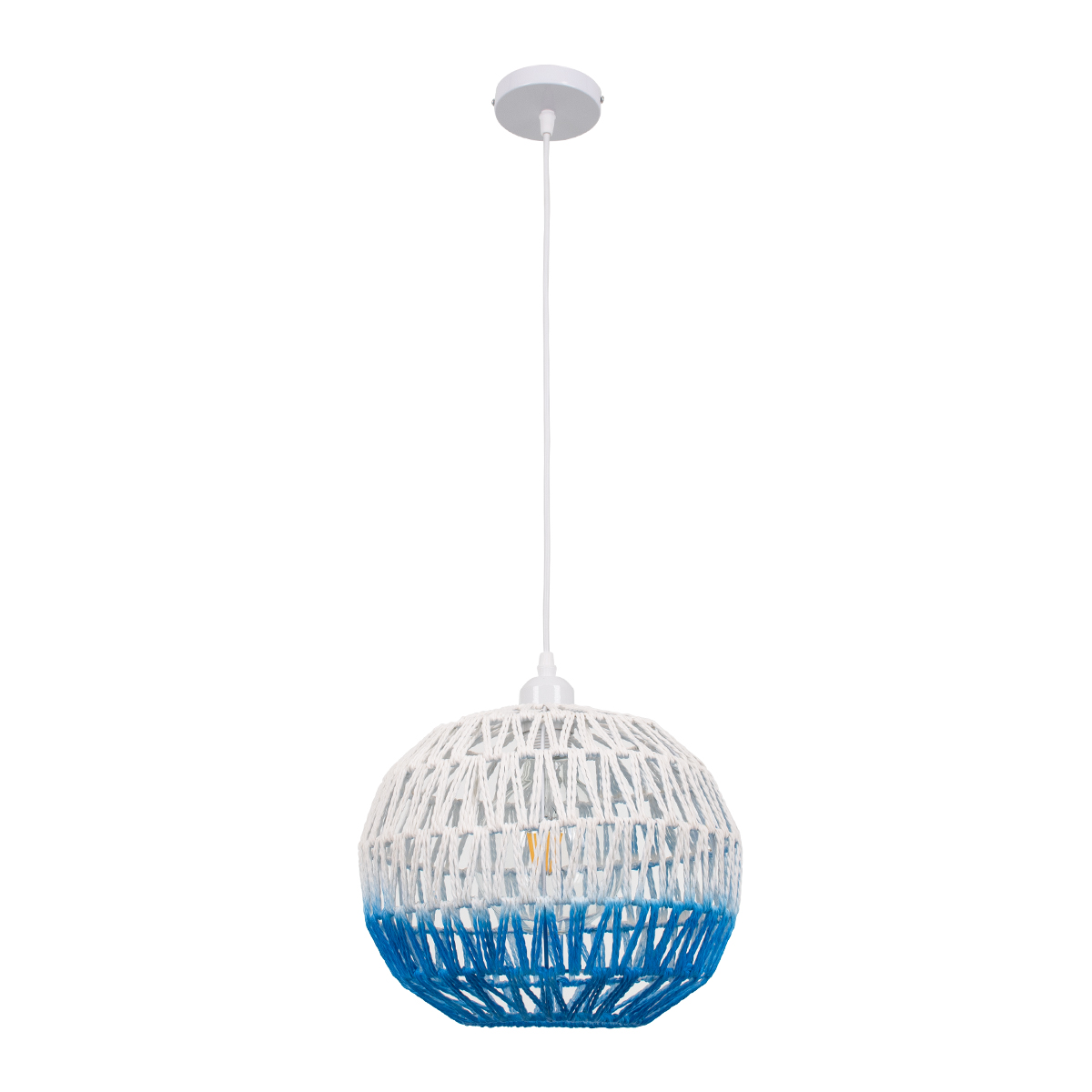 LEDTM® SANTOR 00728 Boho Κρεμαστό Φωτιστικό Οροφής με Ντουί 1 x E27 AC 220-240V IP20 - Λευκό & Μπλε - Μ30 x Π30 x Υ30cm - Image 4