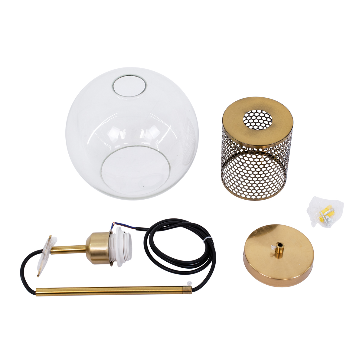 LEDTM® AVERY 00739 Μοντέρνο Κρεμαστό Φωτιστικό Οροφής με Ντουί 1 x E27 AC 220-240V IP20 - Διάφανο & Χρυσό - Μ18 x Π18 x Υ38cm - Image 9