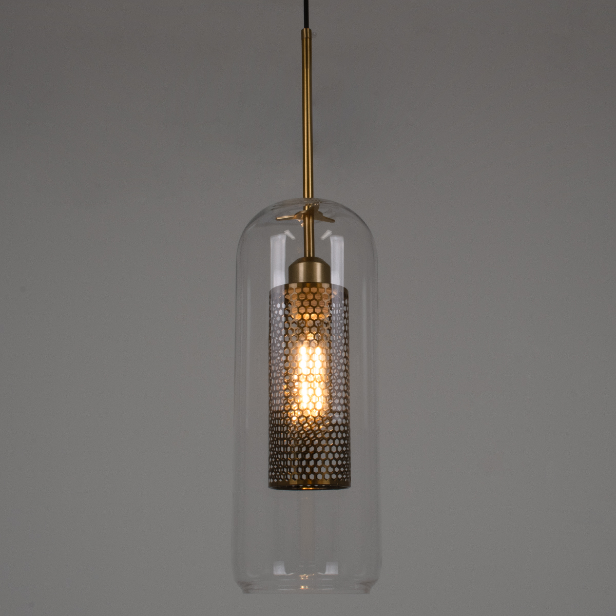 LEDTM® AVERY 00741 Μοντέρνο Κρεμαστό Φωτιστικό Οροφής με Ντουί 1 x E27 AC 220-240V IP20 - Διάφανο & Χρυσό - Μ15 x Π15 x Υ60cm - Image 3