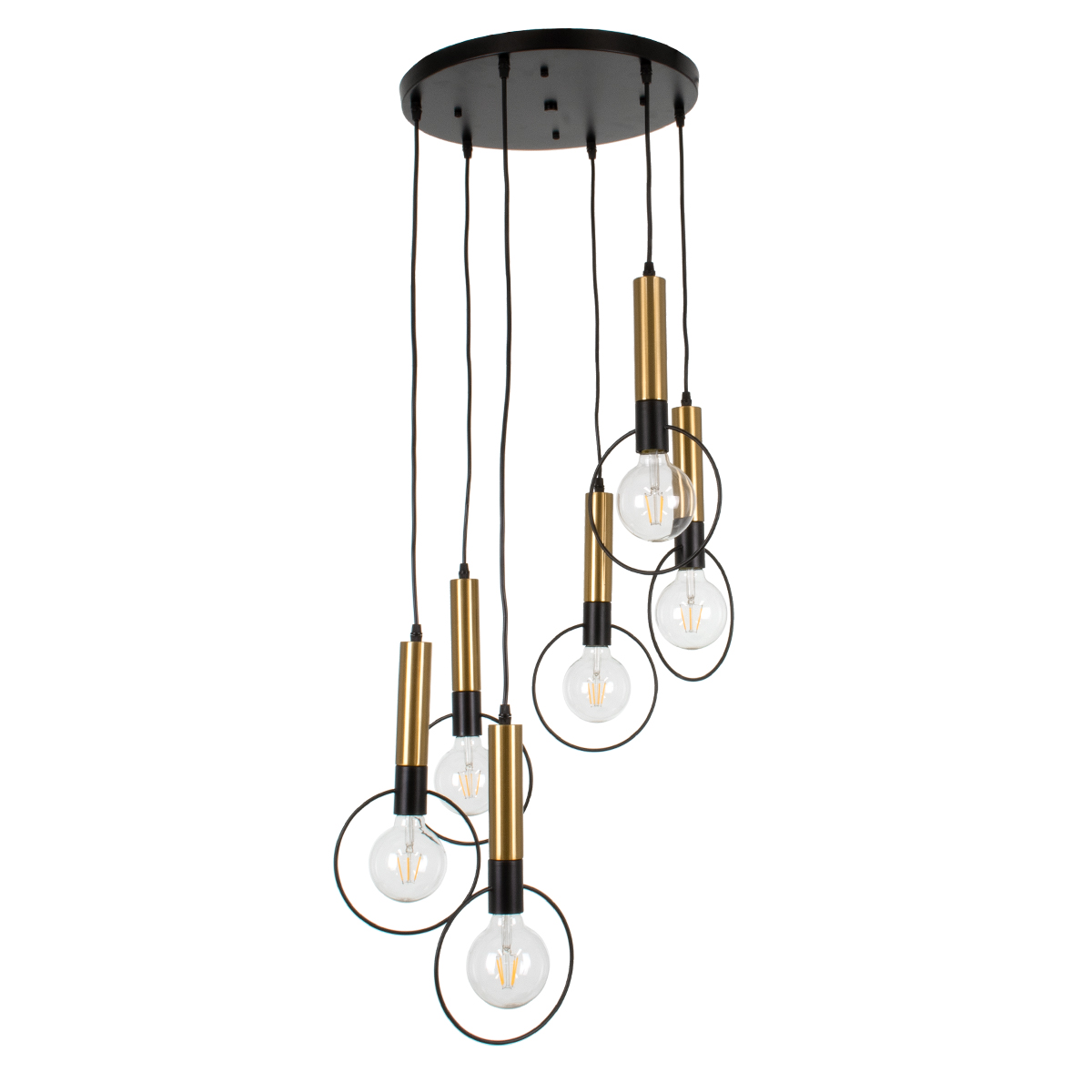 LEDTM® OLVERO 00774 Μοντέρνο Κρεμαστό Φωτιστικό Οροφής με Ντουί 6 x E27 AC 220-240V IP20 - Μαύρο & Χρυσό - Μ55 x Π55 x Y130cm - Image 4
