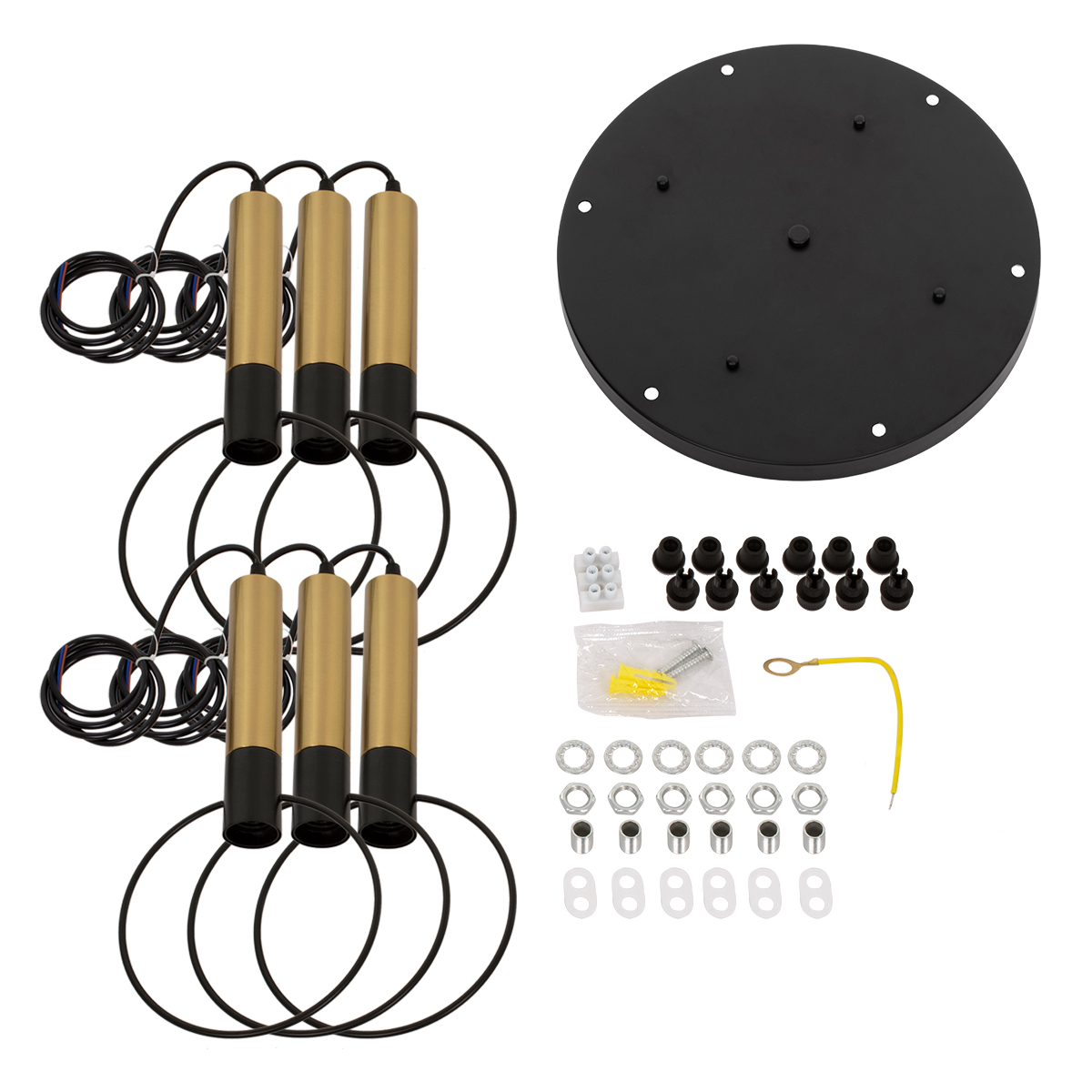 LEDTM® OLVERO 00774 Μοντέρνο Κρεμαστό Φωτιστικό Οροφής με Ντουί 6 x E27 AC 220-240V IP20 - Μαύρο & Χρυσό - Μ55 x Π55 x Y130cm - Image 10