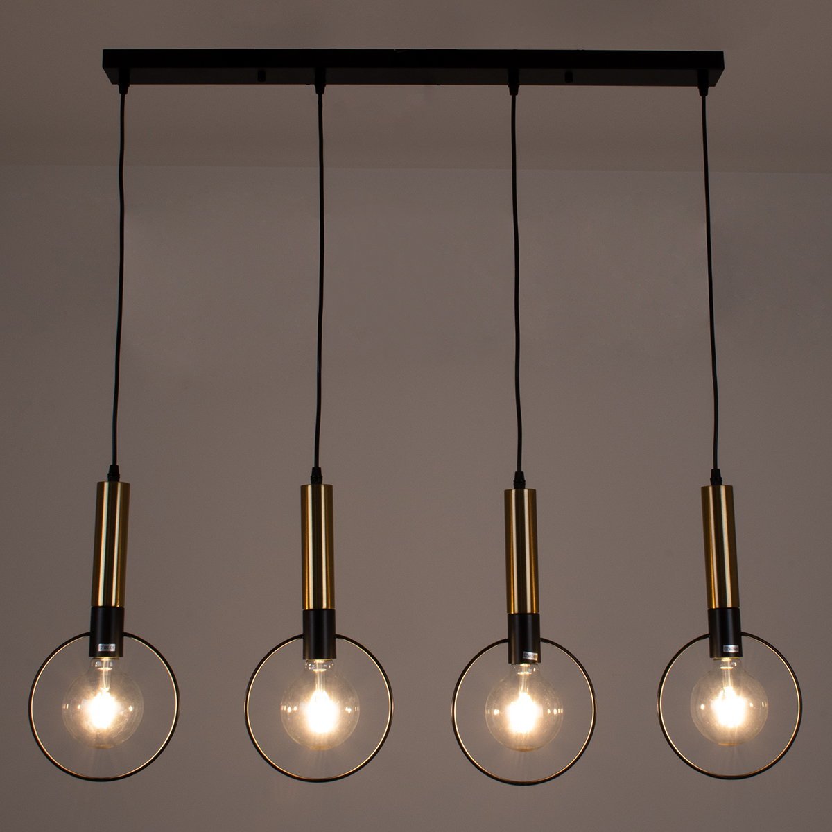 LEDTM® OLVERO 00775 Μοντέρνο Κρεμαστό Φωτιστικό Οροφής με Ντουί 4 x E27 AC 220-240V IP20 - Μαύρο & Χρυσό - Μ90 x Π18 x Y130cm - Image 3
