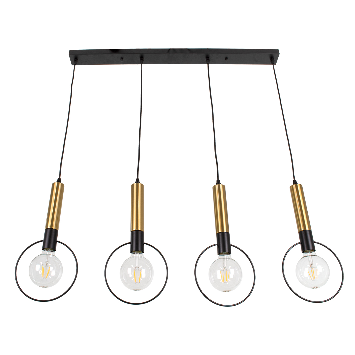 LEDTM® OLVERO 00775 Μοντέρνο Κρεμαστό Φωτιστικό Οροφής με Ντουί 4 x E27 AC 220-240V IP20 - Μαύρο & Χρυσό - Μ90 x Π18 x Y130cm - Image 4