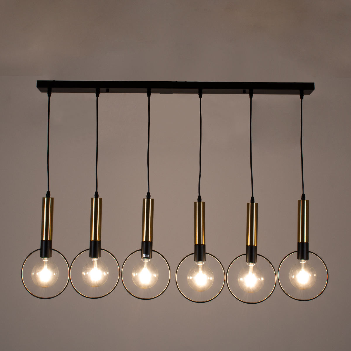 LEDTM® OLVERO 00776 Μοντέρνο Κρεμαστό Φωτιστικό Οροφής με Ντουί 6 x E27 AC 220-240V IP20 - Μαύρο & Χρυσό - Μ110 x Π18 x Y130cm - Image 3