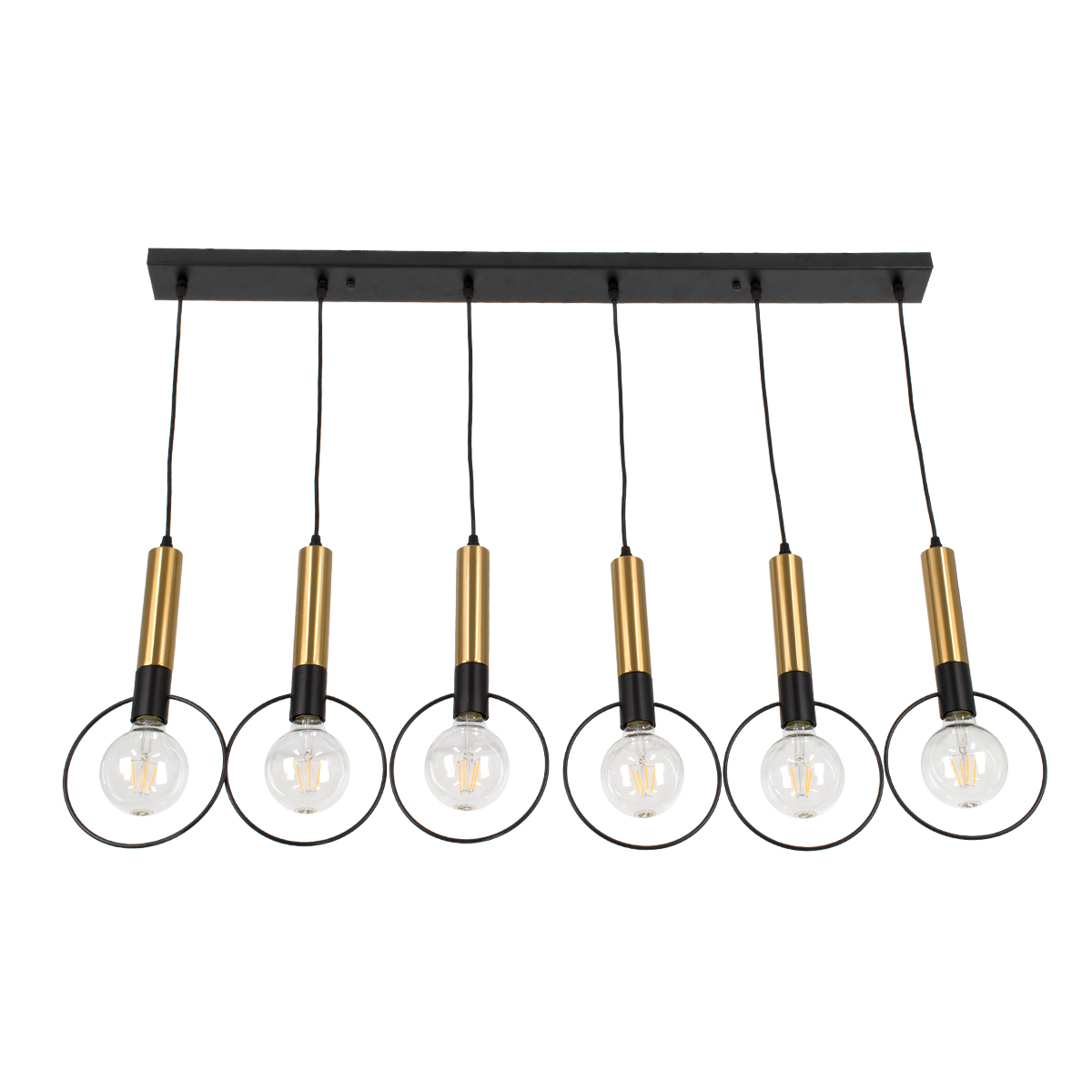 LEDTM® OLVERO 00776 Μοντέρνο Κρεμαστό Φωτιστικό Οροφής με Ντουί 6 x E27 AC 220-240V IP20 - Μαύρο & Χρυσό - Μ110 x Π18 x Y130cm - Image 5