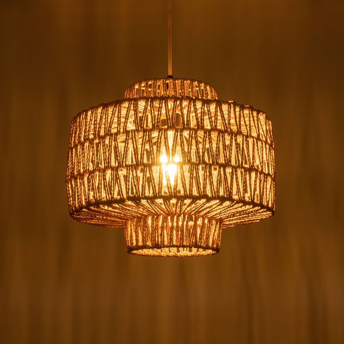 LEDTM® JENSON 00909 Boho Κρεμαστό Φωτιστικό Οροφής με Ντουί 1 x E27 AC 220-240V IP20 - Μπεζ - Μ33 x Π33 x Υ28cm - Image 3