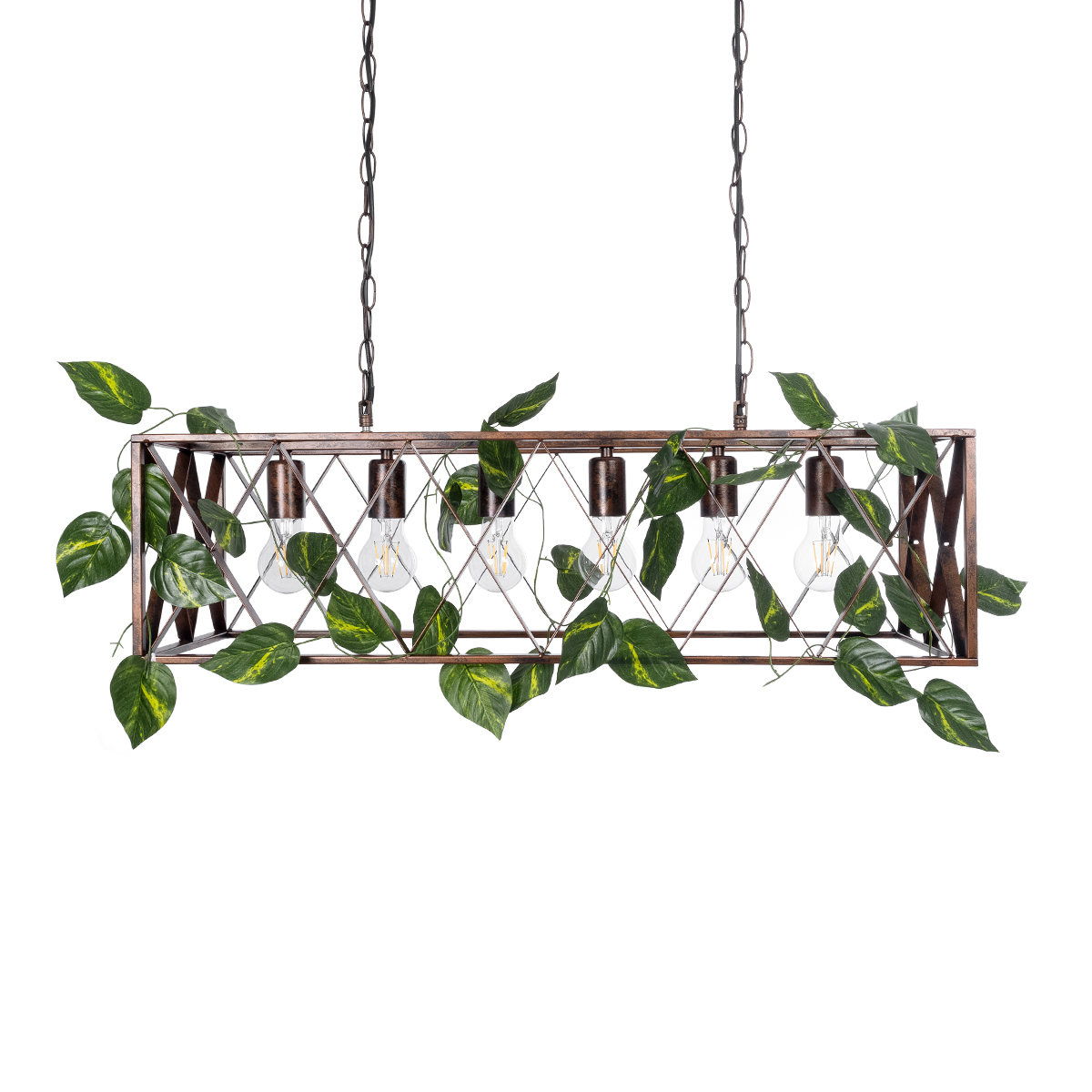 LEDTM® CLARITY 00963 Vintage Κρεμαστό Φωτιστικό Οροφής με Ντουί 6 x E27 AC 220-240V IP20 - Χάλκινο Εφέ Σκουριάς & Πράσινο - Μ78 x Π25 x Υ22cm - Image 5