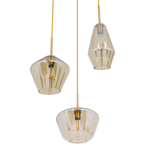 LEDTM® AMARIS 00978 Μοντέρνο Κρεμαστό Φωτιστικό Οροφής με Ντουί 3 x E27 AC 220-240V IP20 - Χρυσό & Μελί - Μ50 x Π50 x Υ30cm - Image 4