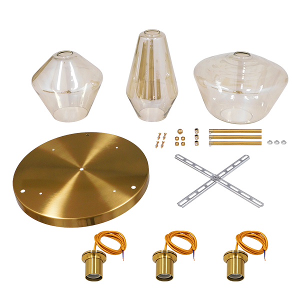 LEDTM® AMARIS 00978 Μοντέρνο Κρεμαστό Φωτιστικό Οροφής με Ντουί 3 x E27 AC 220-240V IP20 - Χρυσό & Μελί - Μ50 x Π50 x Υ30cm - Image 6
