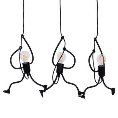Alternative view of LEDTM® LITTLE MAN 00980 Μοντέρνο Κρεμαστό Φωτιστικό Οροφής με Ντουί 3 x E27 AC 220-240V IP20 - Μαύρο - Μ70 x Π10 x Υ105cm