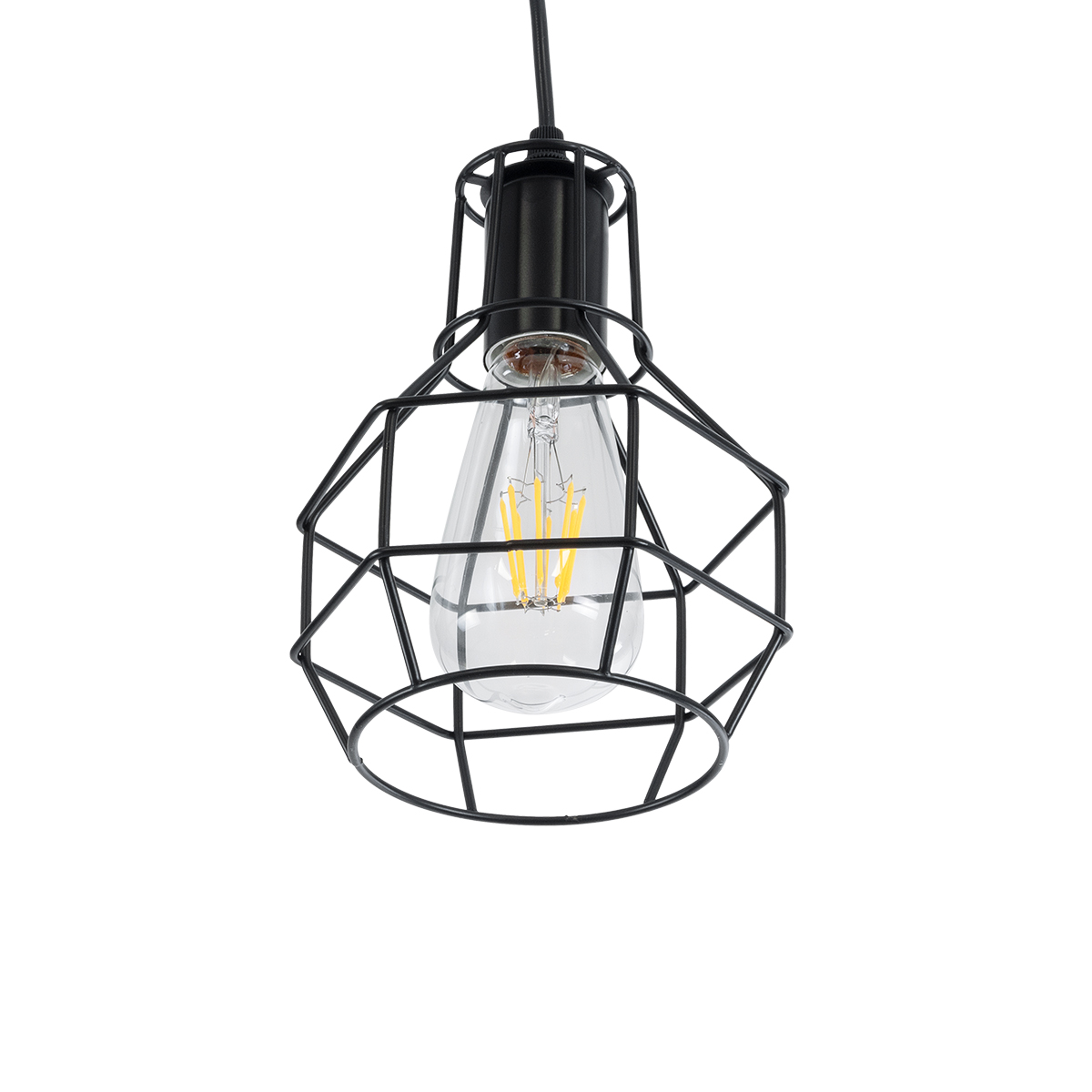 LEDTM® CAGE 01017 Vintage Κρεμαστό Φωτιστικό Οροφής με Ντουί 1 x E27 AC 220-240V IP20 - Μαύρο - Μ15 x Π15 x Υ20cm - Image 6
