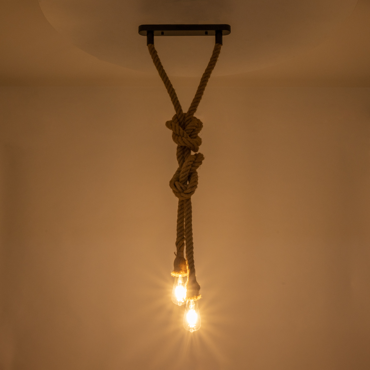 LEDTM® ROPE 01019 Boho Κρεμαστό Φωτιστικό Οροφής με Ντουί 2 x E27 AC 220-240V IP20 - Μπεζ - Μ38 x Π3.5 x Υ200cm - Image 2