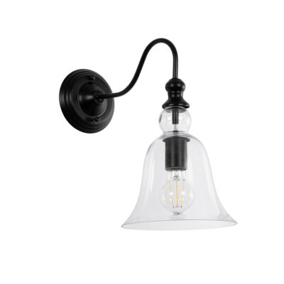 Alternative view of LEDTM® LILLY 01064 Vintage Φωτιστικό Τοίχου - Απλίκα με Ντουί 1 x E27 AC 220-240V IP20 - Μαύρο & Διάφανο - Μ38 x Π20 x Υ37cm
