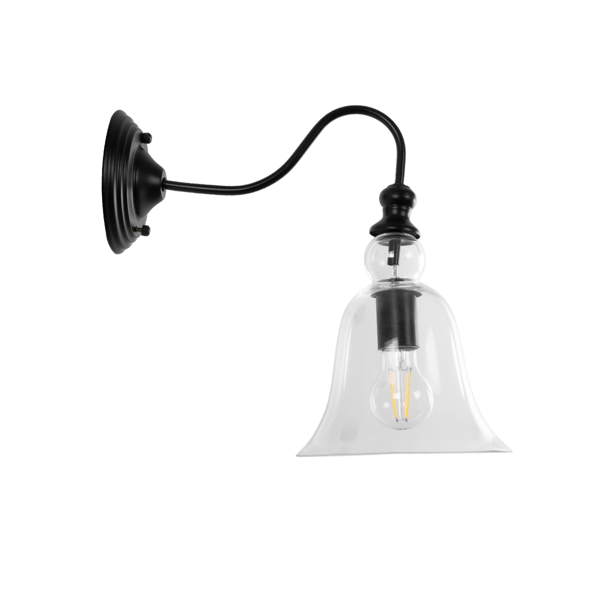 LEDTM® LILLY 01064 Vintage Φωτιστικό Τοίχου - Απλίκα με Ντουί 1 x E27 AC 220-240V IP20 - Μαύρο & Διάφανο - Μ38 x Π20 x Υ37cm - Image 5