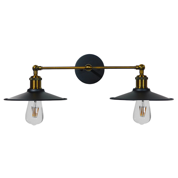 LEDTM® MINIMALL 01069 Vintage Φωτιστικό Τοίχου - Απλίκα με Ντουί 2 x E27 AC 220-240V IP20 - Μαύρο & Χρυσό - Μ30 x Π60 x Υ18cm - Image 2