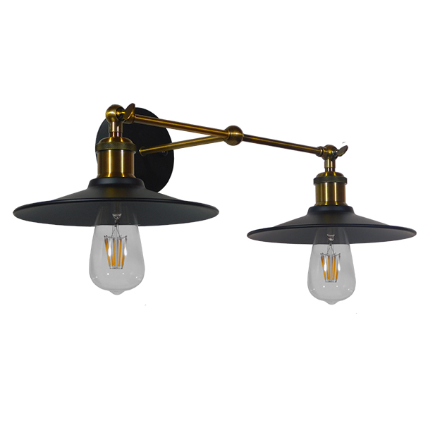 LEDTM® MINIMALL 01069 Vintage Φωτιστικό Τοίχου - Απλίκα με Ντουί 2 x E27 AC 220-240V IP20 - Μαύρο & Χρυσό - Μ30 x Π60 x Υ18cm - Image 4