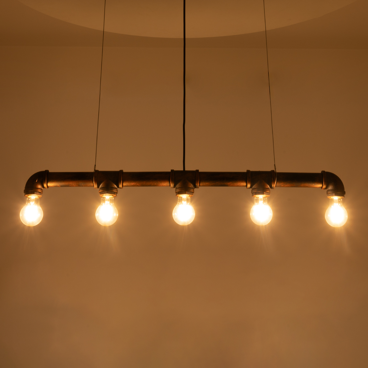 LEDTM® CANAL 01070 Vintage Κρεμαστό Φωτιστικό Οροφής με Ντουί 5 x E27 AC 220-240V IP20 - Χάλκινο Εφέ Σκουριάς - Μ88 x Π5 x Υ7cm - Image 3