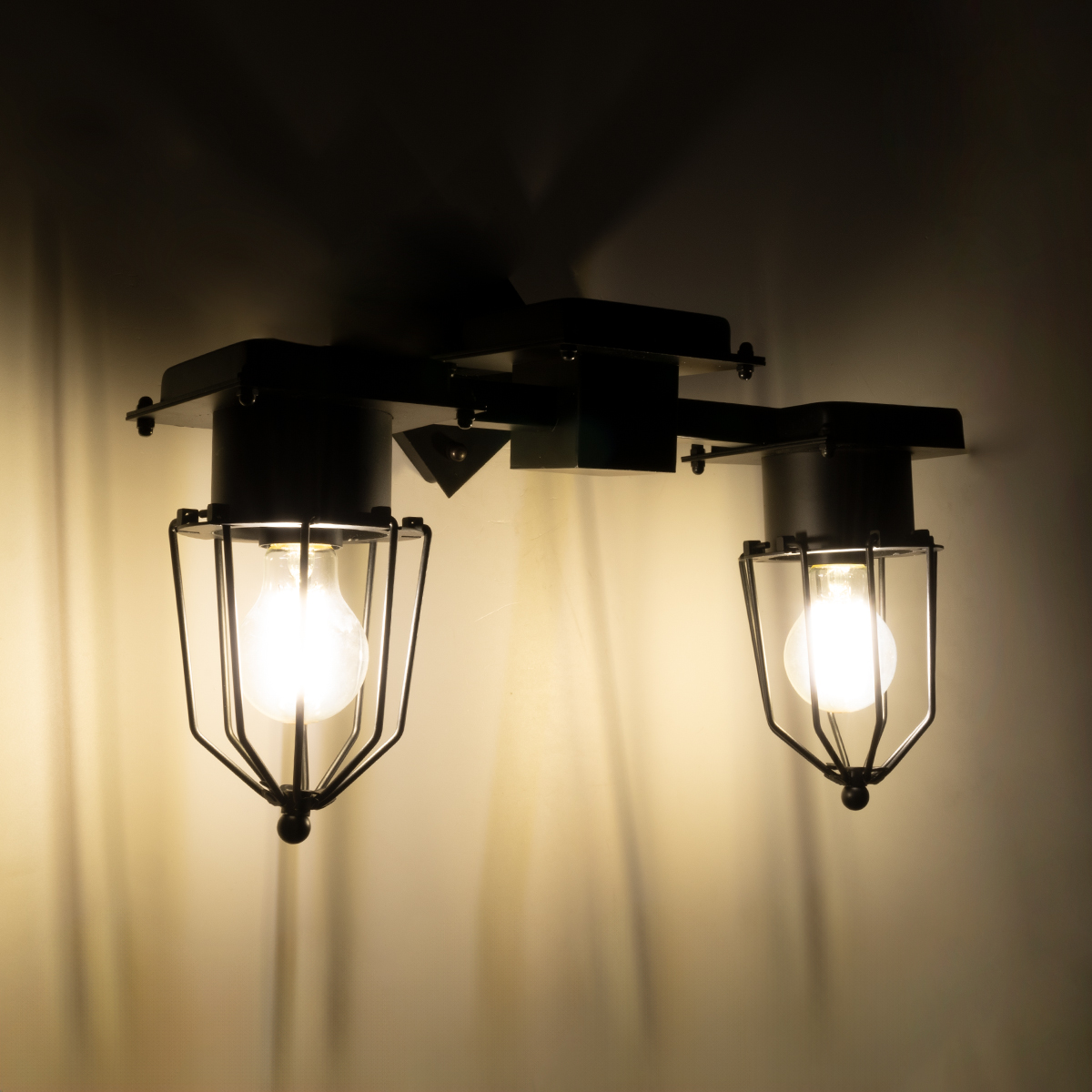 LEDTM® TORO 01079 Vintage Φωτιστικό Τοίχου - Απλίκα με Ντουί 2 x E27 AC 220-240V IP20 - Μαύρο - Μ44 x Π33 x Υ21cm - Image 3