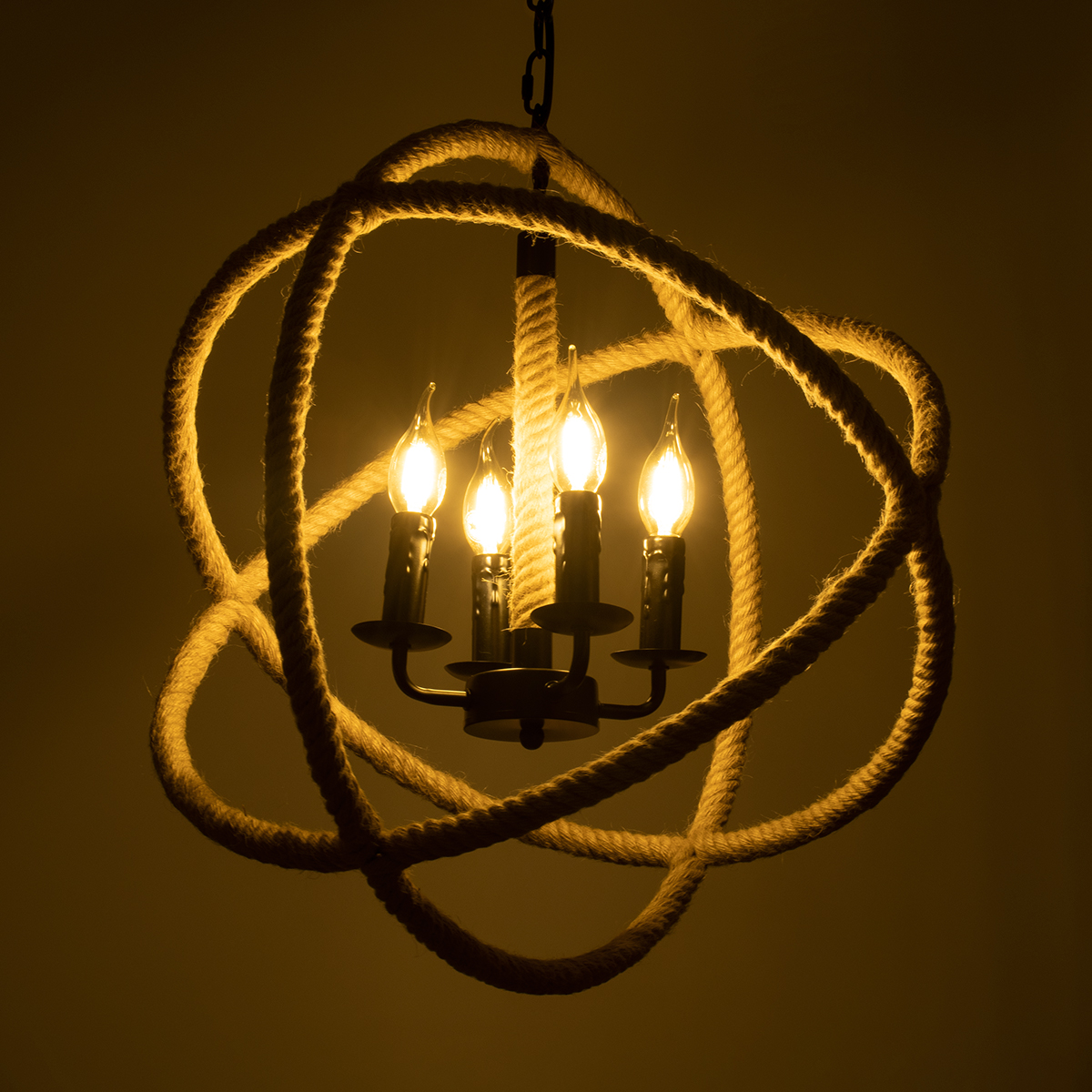 LEDTM® VITRUVIAN 01141 Boho Κρεμαστό Φωτιστικό Οροφής με Ντουί 4 x E14 AC 220-240V IP20 - Μαύρο & Μπεζ - Μ53 x Π53 x Υ53cm - Image 3