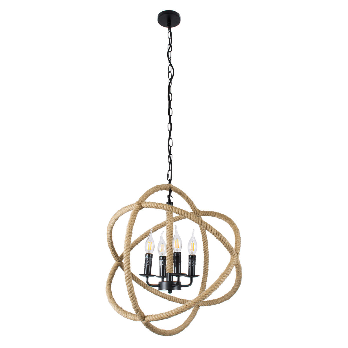LEDTM® VITRUVIAN 01141 Boho Κρεμαστό Φωτιστικό Οροφής με Ντουί 4 x E14 AC 220-240V IP20 - Μαύρο & Μπεζ - Μ53 x Π53 x Υ53cm - Image 4