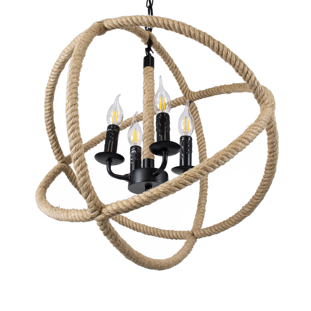 LEDTM® VITRUVIAN 01141 Boho Κρεμαστό Φωτιστικό Οροφής με Ντουί 4 x E14 AC 220-240V IP20 - Μαύρο & Μπεζ - Μ53 x Π53 x Υ53cm - Image 6