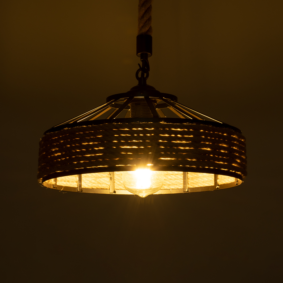 LEDTM® SAHARA 01146 Boho Κρεμαστό Φωτιστικό Οροφής με Ντουί 1 x E27 AC 220-240V IP20 - Μπεζ & Μαύρο - Μ31 x Π31 x Υ14cm - Image 3