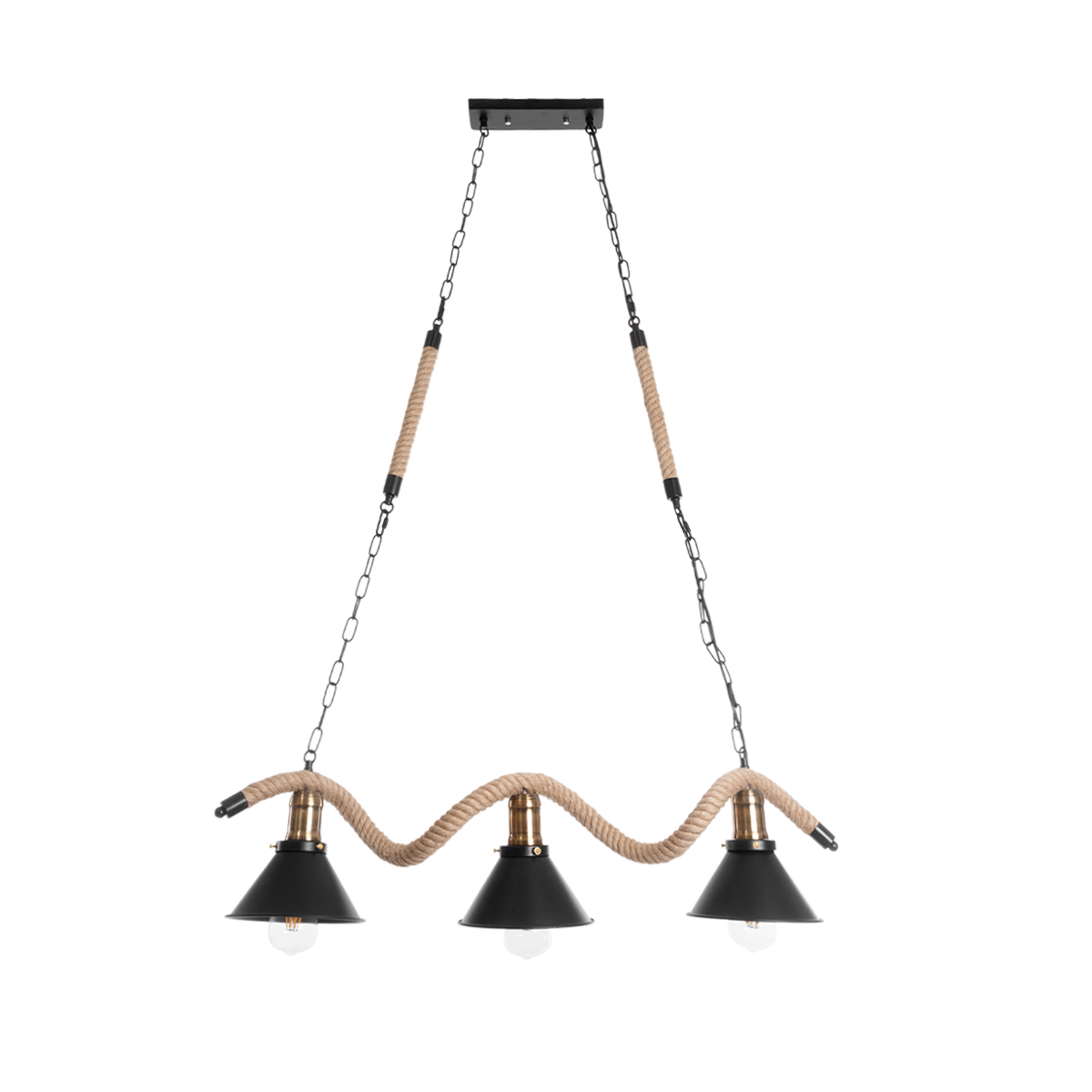 LEDTM® TYMEN 01189 Boho Κρεμαστό Φωτιστικό Οροφής με Ντουί 3 x E27 AC 220-240V IP20 - Μαύρο & Μπεζ - Μ85 x Π18.5 x Υ20cm - Image 4