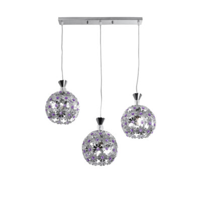 Alternative view of LEDTM® BOUQUET 01249 Μοντέρνο Κρεμαστό Φωτιστικό Οροφής με Ντουί 3 x E27 AC 220-240V IP20 - Ασημί & Μωβ - Μ66 x Π18 x Υ24cm