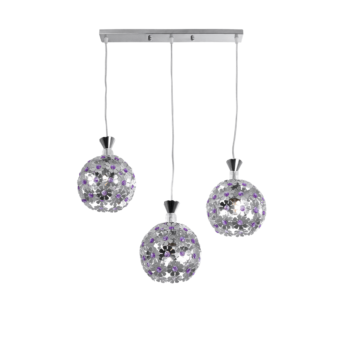 LEDTM® BOUQUET 01249 Μοντέρνο Κρεμαστό Φωτιστικό Οροφής με Ντουί 3 x E27 AC 220-240V IP20 - Ασημί & Μωβ - Μ66 x Π18 x Υ24cm - Image 2