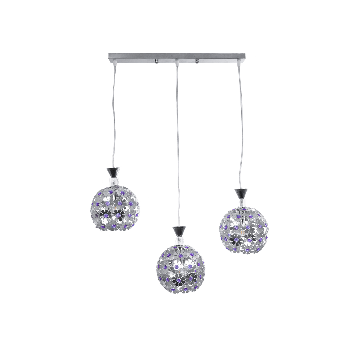 LEDTM® BOUQUET 01249 Μοντέρνο Κρεμαστό Φωτιστικό Οροφής με Ντουί 3 x E27 AC 220-240V IP20 - Ασημί & Μωβ - Μ66 x Π18 x Υ24cm - Image 4