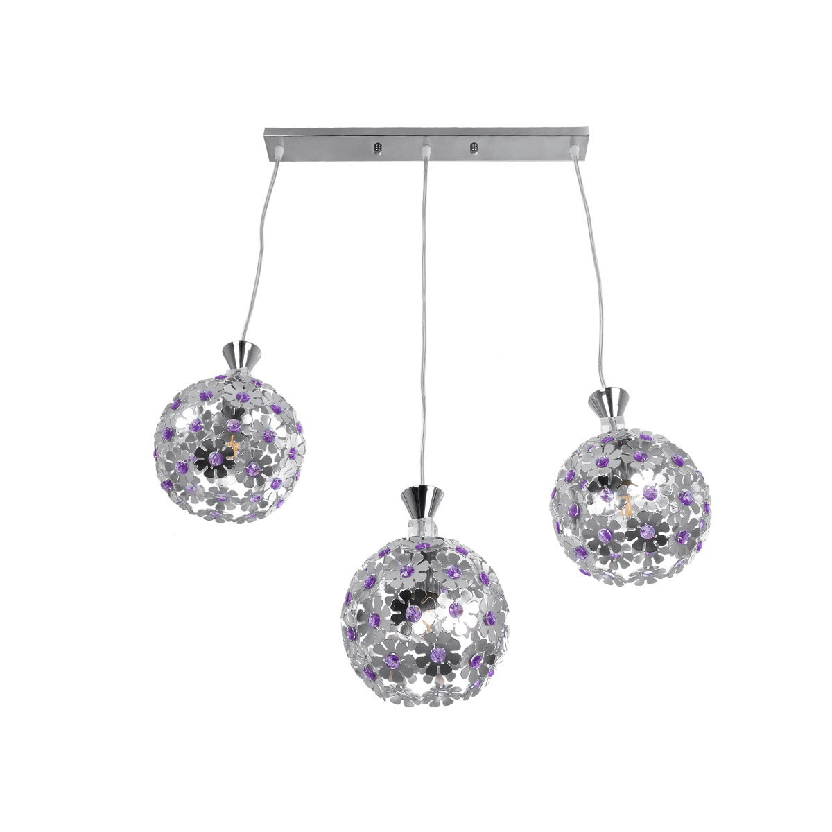 LEDTM® BOUQUET 01249 Μοντέρνο Κρεμαστό Φωτιστικό Οροφής με Ντουί 3 x E27 AC 220-240V IP20 - Ασημί & Μωβ - Μ66 x Π18 x Υ24cm - Image 5