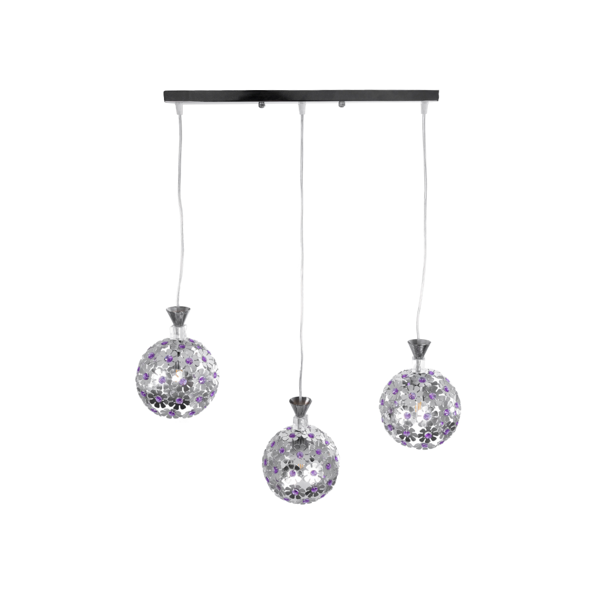 LEDTM® BOUQUET 01249 Μοντέρνο Κρεμαστό Φωτιστικό Οροφής με Ντουί 3 x E27 AC 220-240V IP20 - Ασημί & Μωβ - Μ66 x Π18 x Υ24cm - Image 6