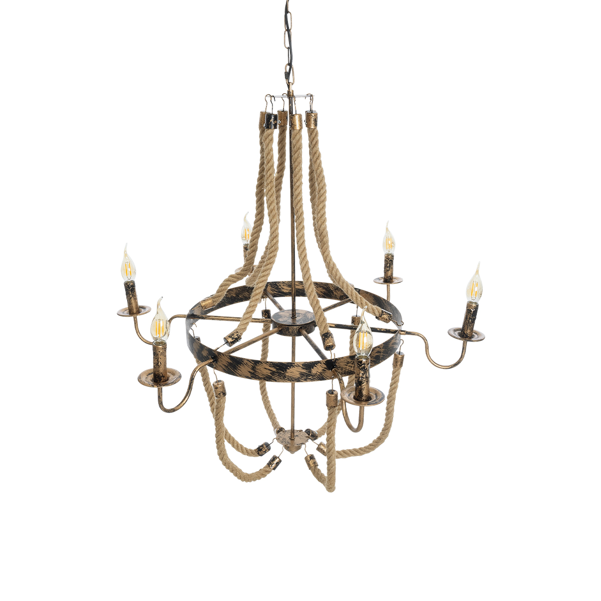 LEDTM® VICTORIAN 01404 Vintage Κρεμαστό Φωτιστικό Οροφής με Ντουί 6 x E14 AC 220-240V IP20 - Χάλκινο Εφέ Σκουριάς & Μπεζ - Μ85 x Π85 x Υ85cm - Image 7