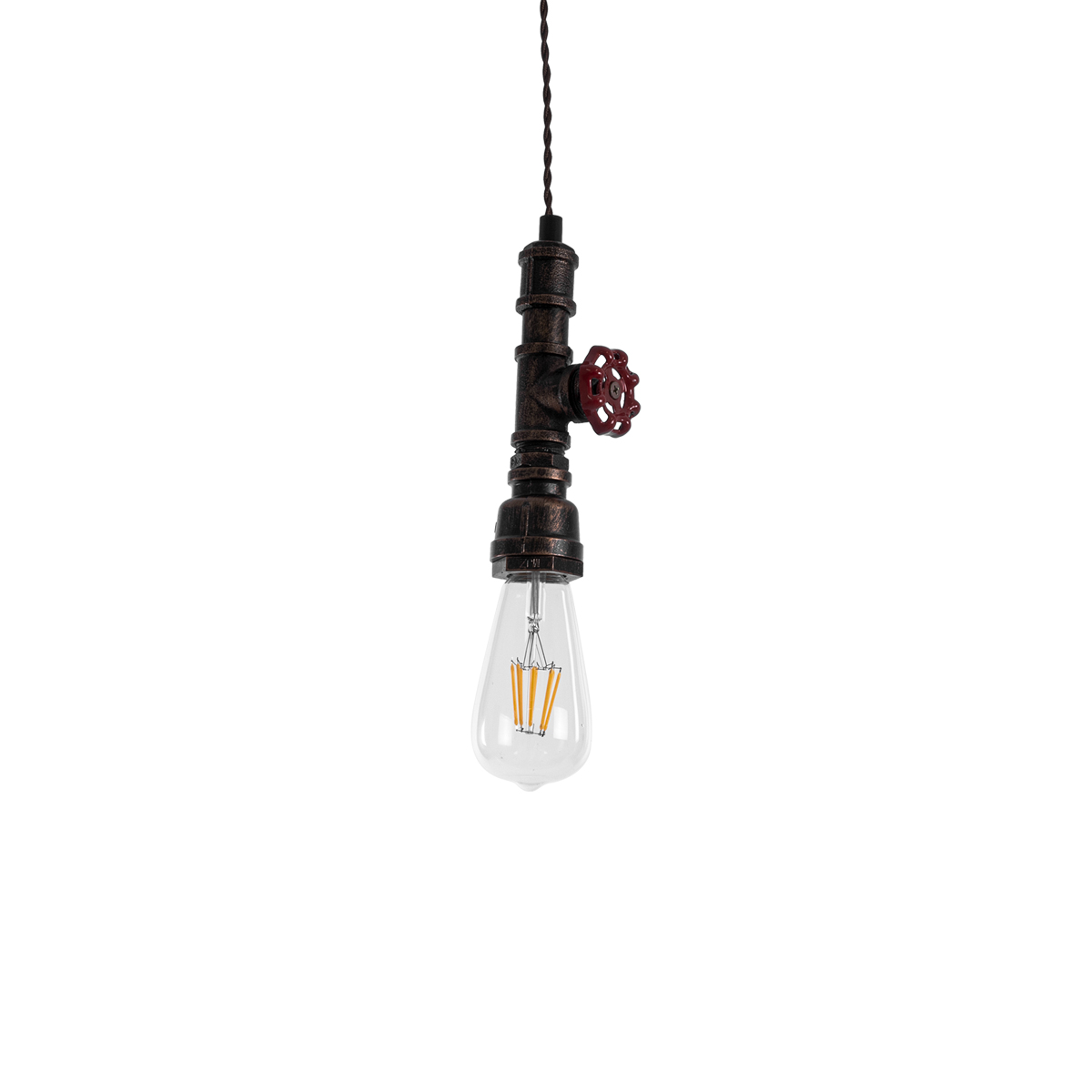 LEDTM® SPIGOT 01414 Vintage Κρεμαστό Φωτιστικό Οροφής με Ντουί 1 x E27 AC 220-240V IP20 - Καφέ & Κόκκινο - Μ5 x Π5 x Y20cm - Image 2