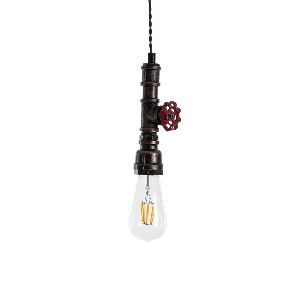 LEDTM® SPIGOT 01414 Vintage Κρεμαστό Φωτιστικό Οροφής με Ντουί 1 x E27 AC 220-240V IP20 - Καφέ & Κόκκινο - Μ5 x Π5 x Y20cm - Image 5