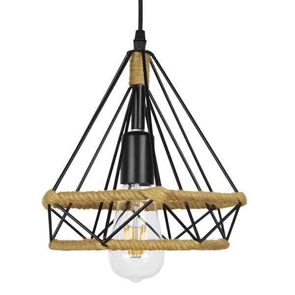 LEDTM® FLUTED 01421 Vintage Κρεμαστό Φωτιστικό Οροφής με Ντουί 1 x E27 AC 220-240V IP20 - Μαύρο & Μπεζ - Μ25 x Π25 x Y24cm - Image 3