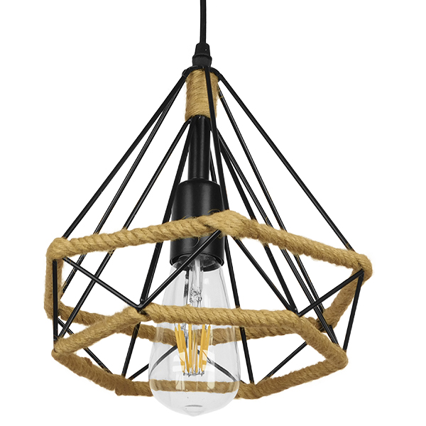 LEDTM® FLUTED 01421 Vintage Κρεμαστό Φωτιστικό Οροφής με Ντουί 1 x E27 AC 220-240V IP20 - Μαύρο & Μπεζ - Μ25 x Π25 x Y24cm - Image 4