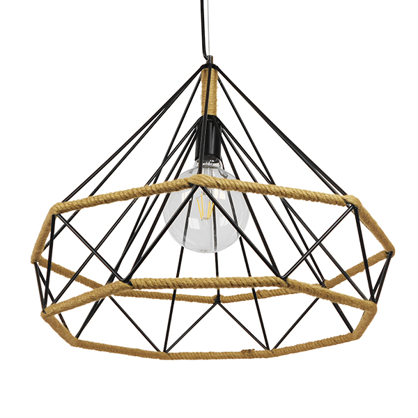 LEDTM® FLUTED 01422 Vintage Κρεμαστό Φωτιστικό Οροφής με Ντουί 1 x E27 AC 220-240V IP20 - Μαύρο & Μπεζ - Μ50 x Π50 x Y44cm - Image 4