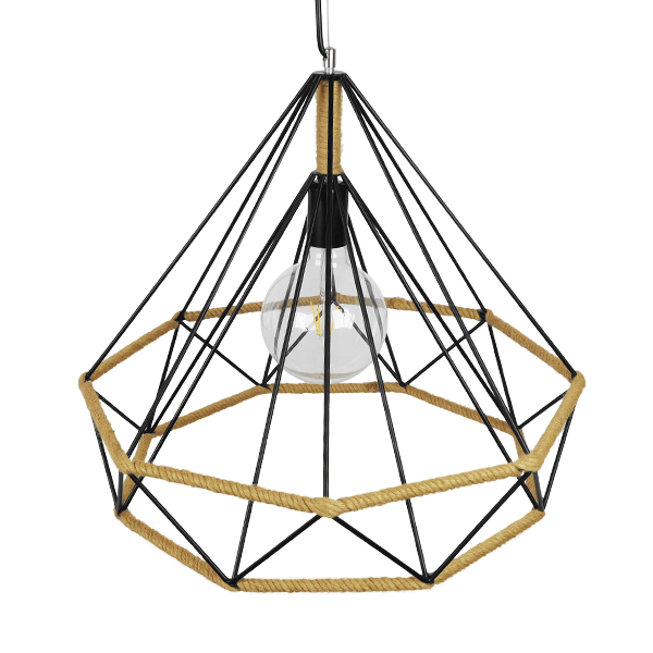 LEDTM® FLUTED 01422 Vintage Κρεμαστό Φωτιστικό Οροφής με Ντουί 1 x E27 AC 220-240V IP20 - Μαύρο & Μπεζ - Μ50 x Π50 x Y44cm - Image 5
