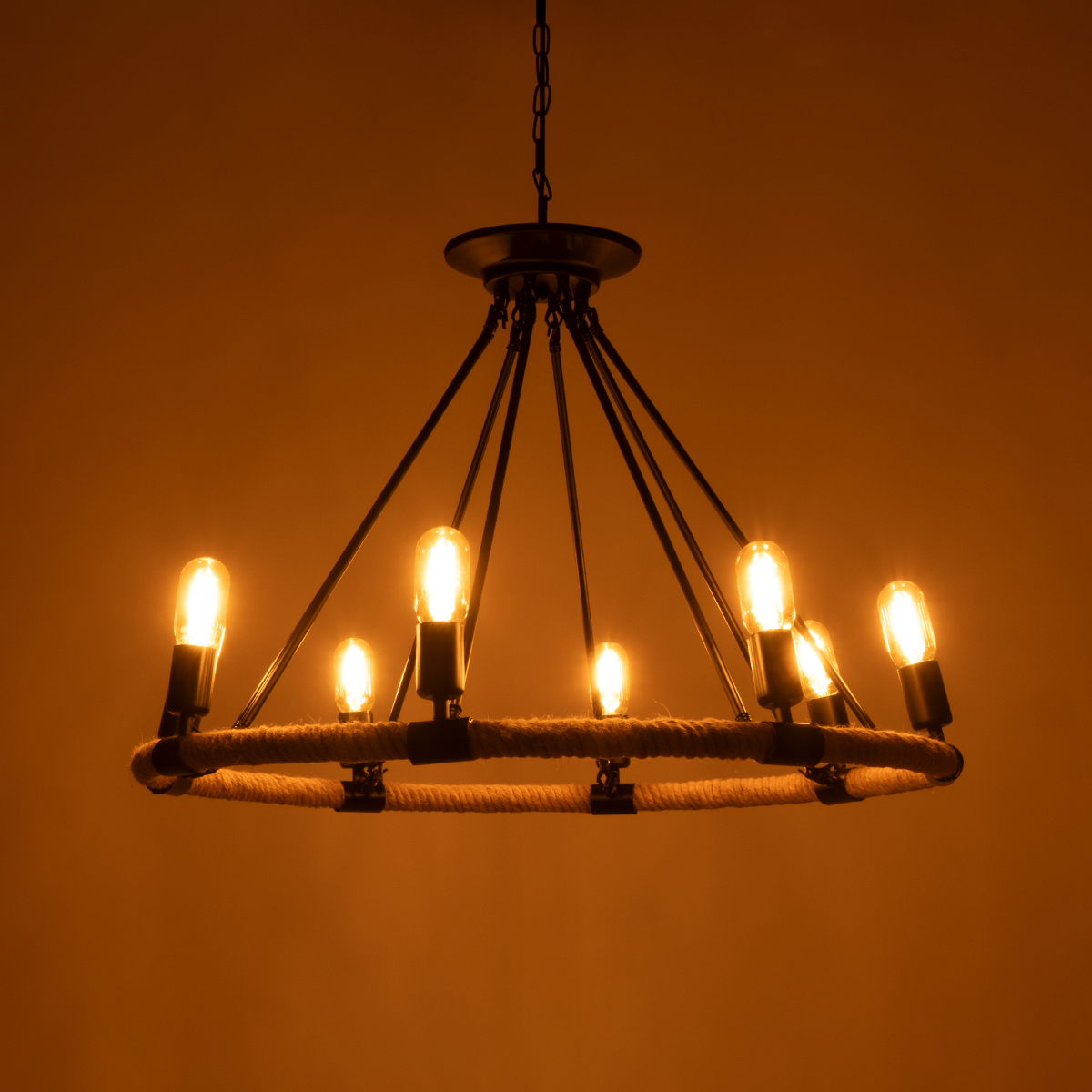 LEDTM® MILLBANK 01423 Vintage Κρεμαστό Φωτιστικό Οροφής με Ντουί 8 x E27 AC 220-240V IP20 - Μαύρο & Μπεζ - Μ80 x Π80 x Y54cm - Image 3