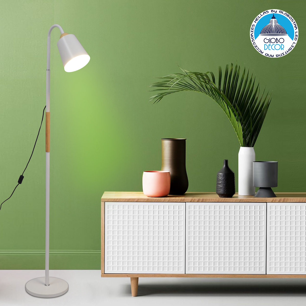 LEDTM® RIBBON 01586 Μοντέρνο Επιδαπέδιο Φωτιστικό με Ντουί 1 x E27 AC 220-240V IP20 - Λευκό & Μπεζ - Μ13 x Π13 x Υ164cm - Image 3