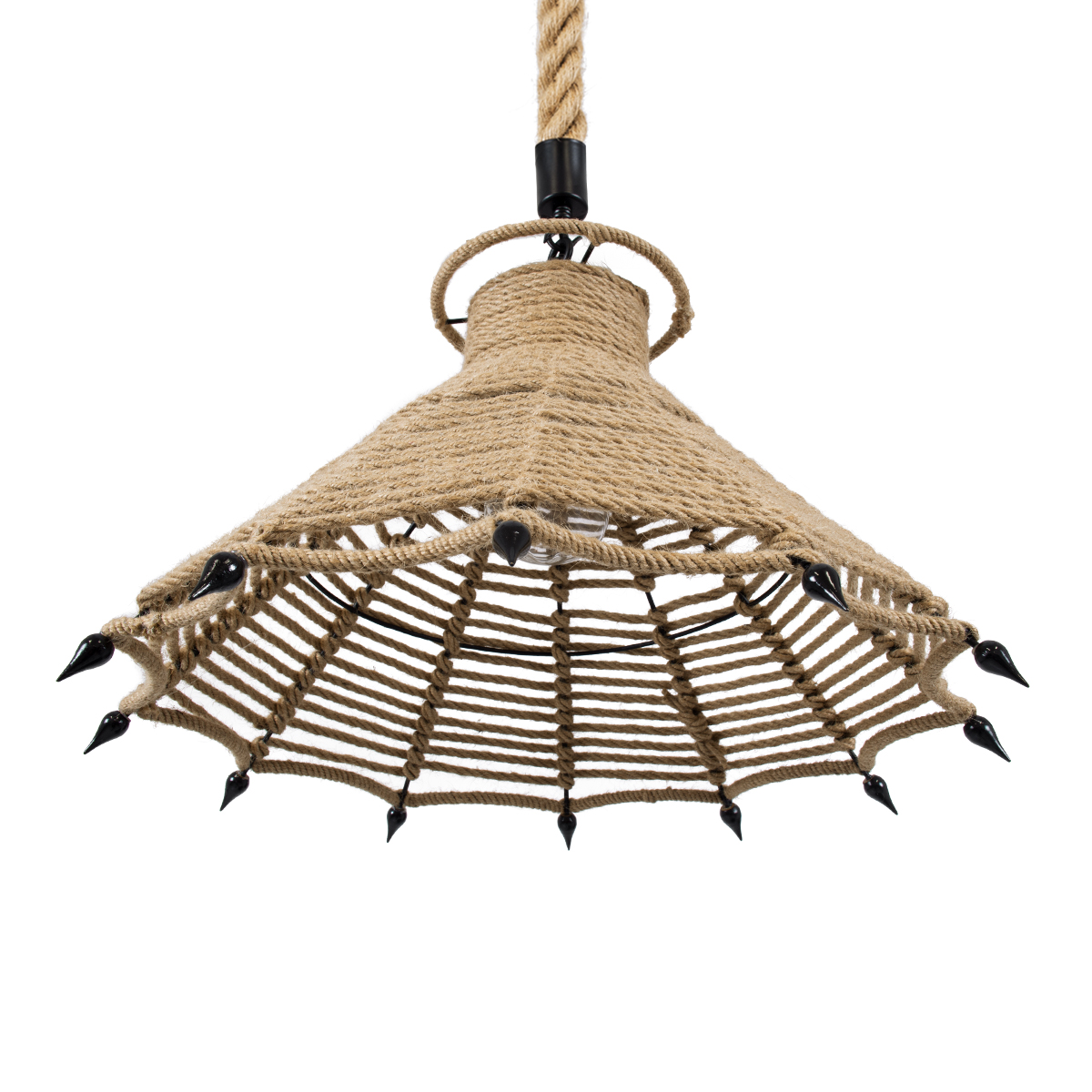 LEDTM® OZERO 01603 Boho Κρεμαστό Φωτιστικό Οροφής με Ντουί 1 x E27 AC 220-240V IP20 - Μπεζ & Μαύρο - Μ41 x Π41 x Y28cm - Image 6