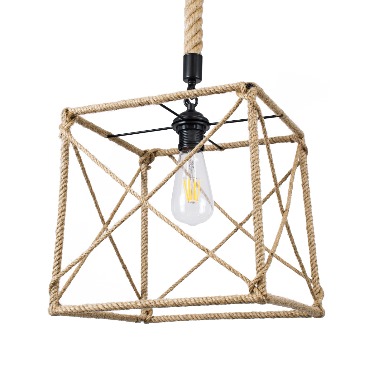 LEDTM® POLISHED 01616 Vintage Κρεμαστό Φωτιστικό Οροφής με Ντουί 1 x E27 AC 220-240V IP20 - Μαύρο & Μπεζ - Μ30 x Π30 x Υ30cm - Image 2