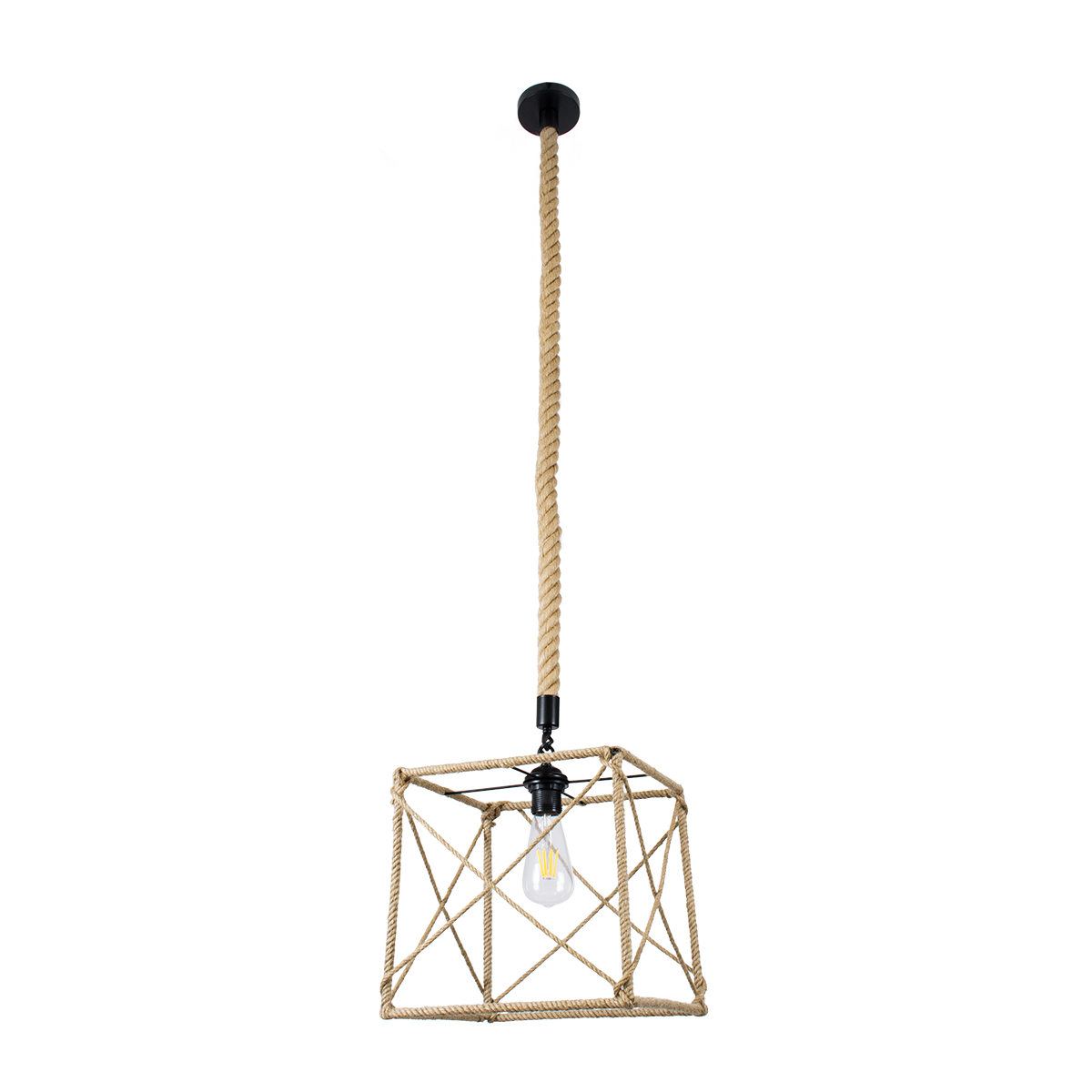 LEDTM® POLISHED 01616 Vintage Κρεμαστό Φωτιστικό Οροφής με Ντουί 1 x E27 AC 220-240V IP20 - Μαύρο & Μπεζ - Μ30 x Π30 x Υ30cm - Image 4