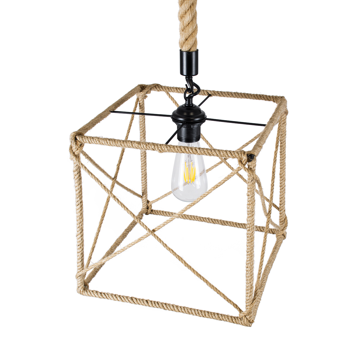 LEDTM® POLISHED 01616 Vintage Κρεμαστό Φωτιστικό Οροφής με Ντουί 1 x E27 AC 220-240V IP20 - Μαύρο & Μπεζ - Μ30 x Π30 x Υ30cm - Image 7