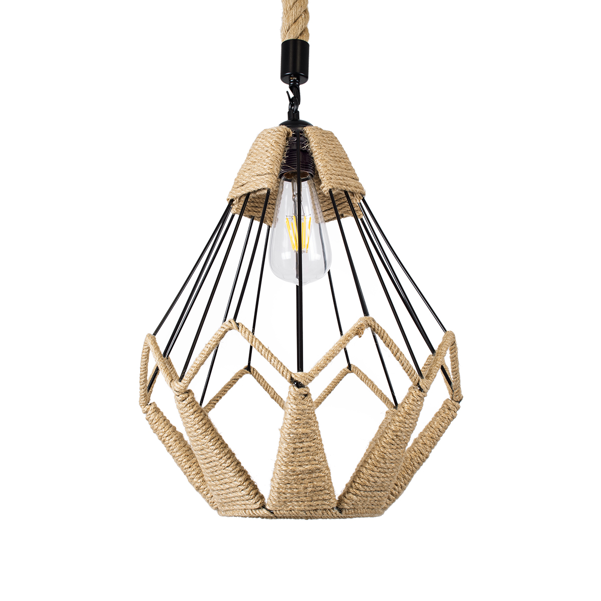 LEDTM® CONICAL 01617 Vintage Κρεμαστό Φωτιστικό Οροφής με Ντουί 1 x E27 AC 220-240V IP20 - Μαύρο & Μπεζ - Μ30 x Π30 x Υ40cm - Image 5