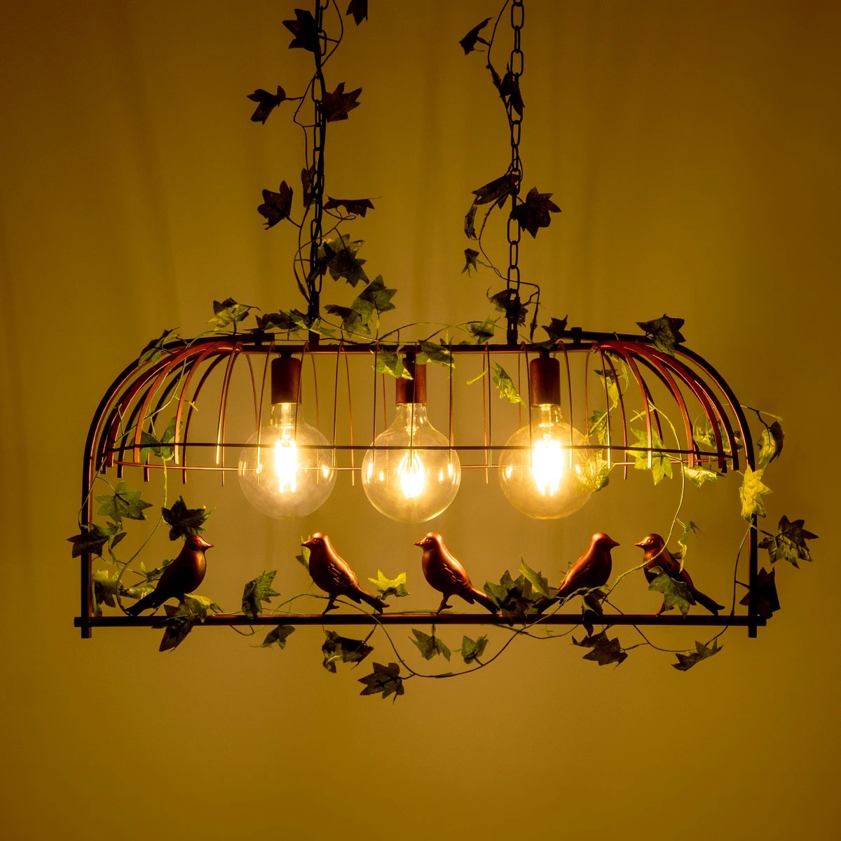LEDTM® NEST 01648 Vintage Κρεμαστό Φωτιστικό Οροφής με Ντουί 3 x E27 AC 220-240V IP20 - Χάλκινο & Πράσινο - Μ85.5 x Π37.5 x Y38cm - Image 3