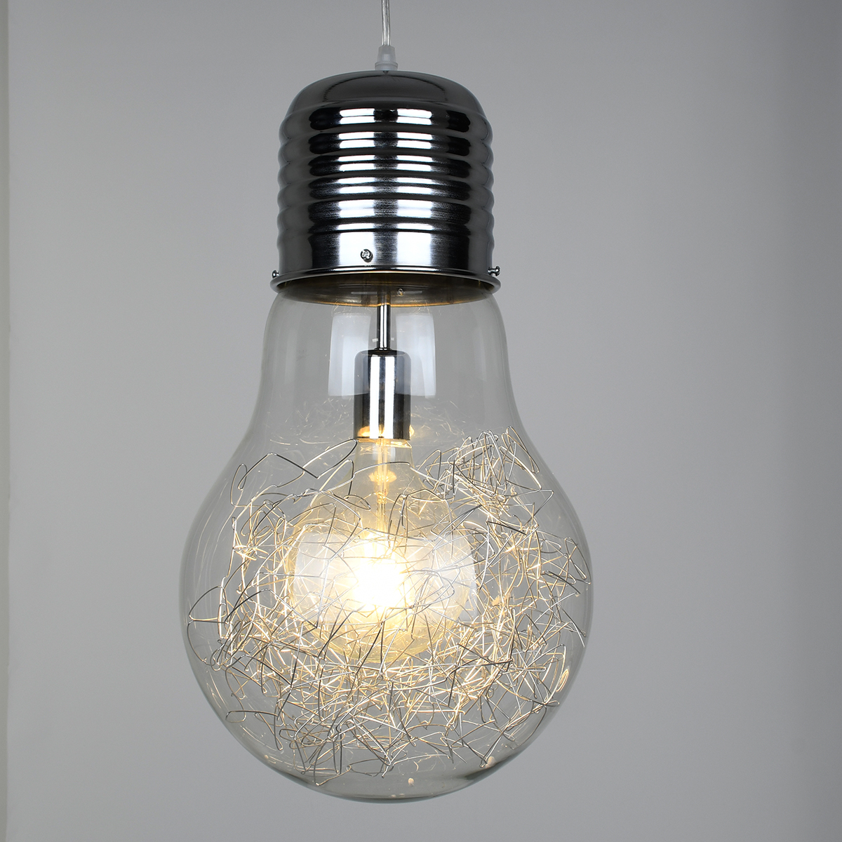 LEDTM® LAMP 01677 Μοντέρνο Κρεμαστό Φωτιστικό Οροφής με Ντουί 1 x E27 AC 220-240V IP20 - Ασημί & Διάφανο - Μ30 x Π30 x Υ52cm - Image 3