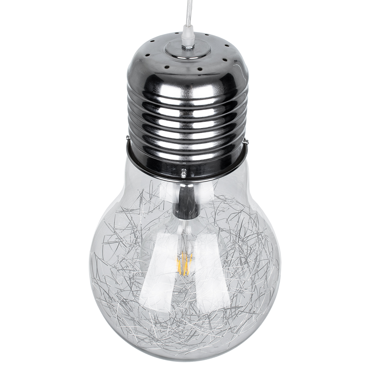LEDTM® LAMP 01677 Μοντέρνο Κρεμαστό Φωτιστικό Οροφής με Ντουί 1 x E27 AC 220-240V IP20 - Ασημί & Διάφανο - Μ30 x Π30 x Υ52cm - Image 6